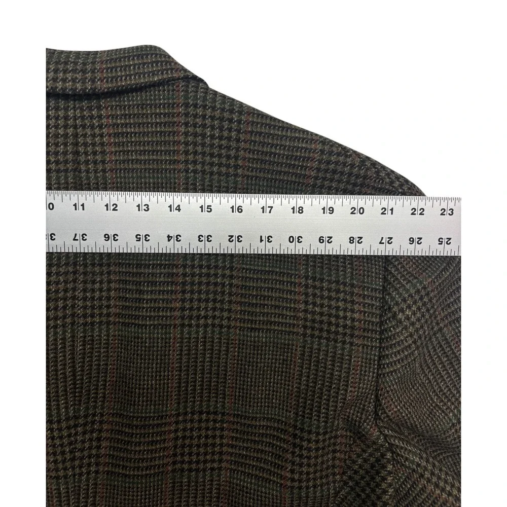 vtg Tommy Hilfiger 46S Olive Green Plaid Tweed Blazer Jacket Sport Coat USA Wool